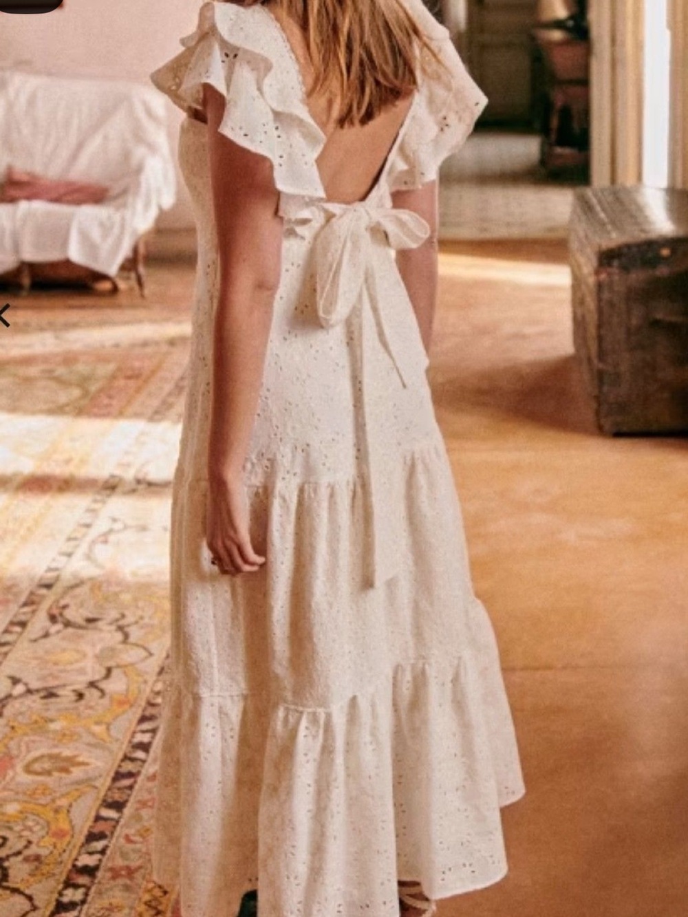Sezane Ecru Eyelet Ruffle Midi Dress - Picture 2 of 6